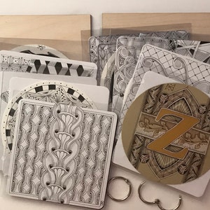 Plywood mini album with clear plastic sleeves for Zendala & Apprentice sized Zentangle Tiles 画像 2