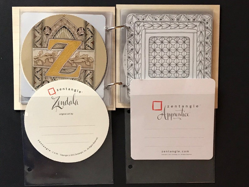 Plywood mini album with clear plastic sleeves for Zendala & Apprentice sized Zentangle Tiles 画像 1