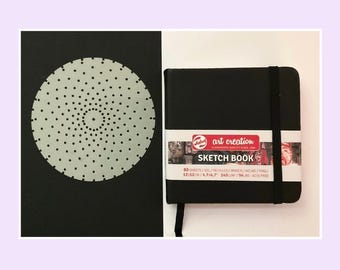 Round dotty stencil and 12x12cms hardback sketckbook with white pages set