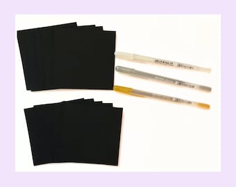 10 Black square artist Tangle Tiles with 3 gelly roll pens set