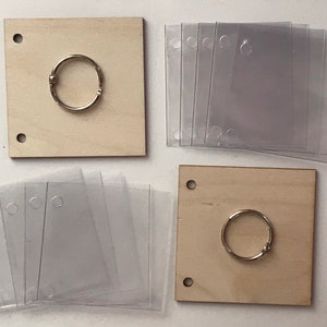 Artist Trading Coin plywood and plastic sleeves mini album