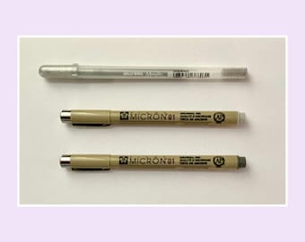 Sakura grey fine liners & silver gelly roll pen pack of 3 mixed nib sizes
