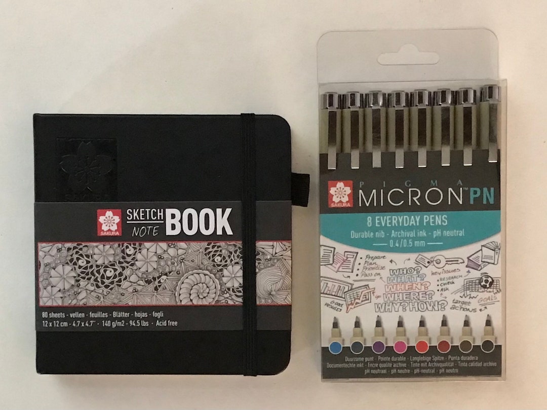 Square White Sketchbook With Pack 8 Micron PN Coloured Fine Liner Pens ...