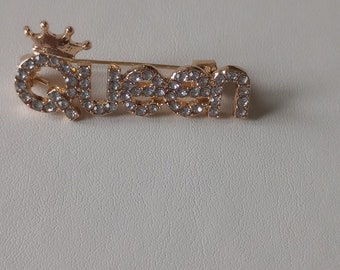 Queen Brooch. Rhinestone Crown Brooch...  Gold Queen Crown Brooch Pin