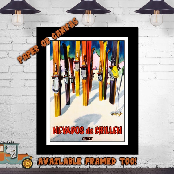 Nevados de Chillen Ski Resort Print - Chile Ski Resort Poster - Snow Skier Gift - Ski Decor - Snowboarder Gift - Ski Patroller Gift