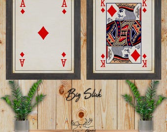 Ace and King of Diamonds Playing Card Fine Art Prints - Big Slick Poker Card Posters - Black Jack Art - Poker Player Gift - Card Player Gift