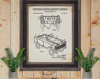 Impresión de patente de coche de pedales - Plano artístico de la invención de un coche de pedales de 1952 - Póster de coche de pedales - Decoración de pared de coche de pedales - Regalo para entusiastas de los coches de pedales