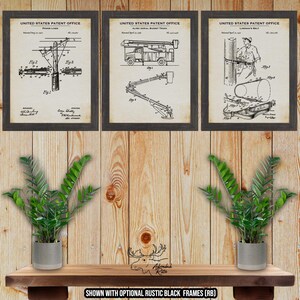 Lineman Patent Print Set of 3 - Retro Lineman Poster Set - Lineman Inventions - Utility Company Decor - Lineman Gift Idea