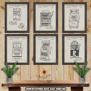 Slot Machine Patent Print Set of 6 - Slot Machine Posters - Gambler Gift - Casino Lover Gift - Casino Wall Art - Man Cave Decor - Gamer Gift