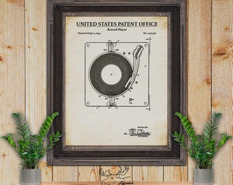 Stampa di brevetto di giradischi - Poster di elettronica vintage - Invenzione del giradischi del 1944 - Arte murale multimediale retrò - Decorazione per studio musicale - Audiofilo