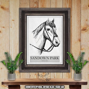Sandown Park Racecourse Horse Racing Poster - England Horse Track Racing Print - Equestrian Wall Art - Horse Racing Gift - Horse Portrait