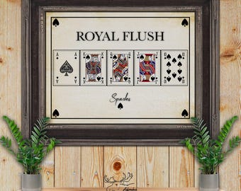 Spades Royal Flush Poker Hand Art Print - Playing Card Posters - Poker Player Gift - Retro Poker Art - Game Room Decor - Card Player Gift
