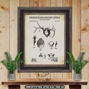Deer Antler Mount Patent Print - Hunting Invention Blueprint - 1891 Deer Hunting Poster - Deer Hunter Gift - Bow Hunter Gift - Archer Gift