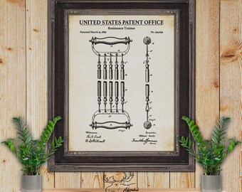 Resistance Trainer Patent Print - Home Gym Poster - 1889 Fitness Equipment Invention - Vintage Gym Wall Decor - Fitness Enthusiast Gift