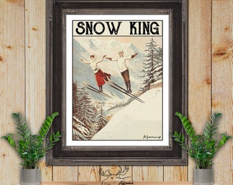 Snow King Wyoming Retro Ski Resort Art Print - Snow Skier Gift - Rustic Ski Lodge Wall Decor - Snowboarder Gift - Ski Patroller Gift