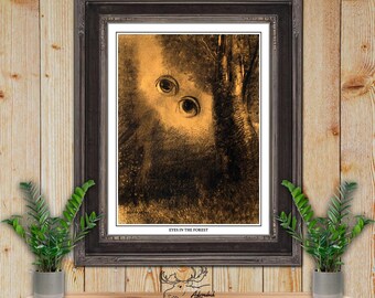 Eyes In The Forest Print - Odilon Redon Illustration - Gothic Wall Art - Horror Decor - Halloween Art - Mortality Print - Divination Art