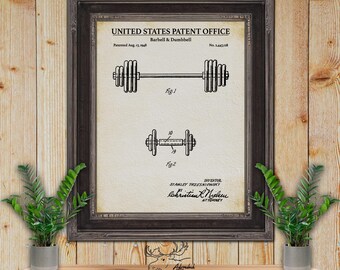 Barbell Patent Print - Home Gym Poster - 1948 Weightlifting Invention - Gym Wall Decor - Fitness Enthusiast Gift - Dumbbell Wall Art