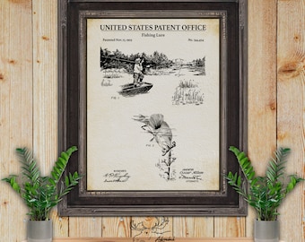 Vintage Fishing Lure Patent Print - 1903 Fishing Tackle Invention - Rustic Fishing Decor - Fisherman Gift - Angler Gift - Fishing Wall Art