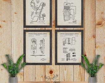 HVAC Patent Print Set of 4 - HVAC Inventions - HVAC Technician Gift - Repair Shop Wall Decor - Heating Contractor Gift - Hvac Posters