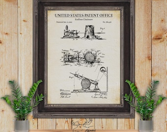 Chainsaw Patent Print - 1905 Endless Chainsaw Invention - Rustic Logging Poster - Lumberjack Gift - Forestry Wall Art - Arborist Gift