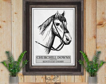 Churchill Downs Horse Racing Print - Kentucky Derby Horse Race Poster - Equestrian Wall Art - Vintage Race Course Print - Thoroughbred Print