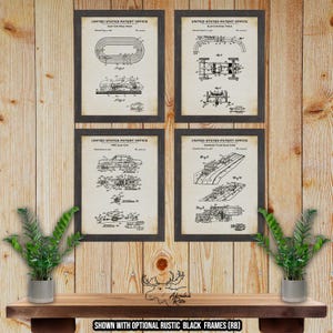Slot Car Racing Patent Print Set of 4 - Historic Slot Car Posters - Slot Car Racing Inventions - Slot Car Racer Gift - Slot Car Wall Decor