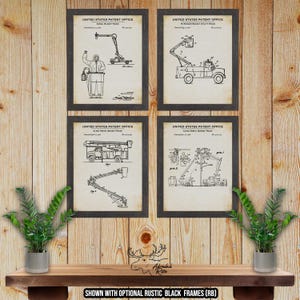 Aerial Bucket Truck Patent Print Set of 4 - Retro Lineman Poster Set - Lineman Inventions - Utility Worker - Arborist - Lineman Gift