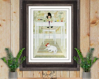 Coles Phillips Fadeaway Girl Art Print - At The Table Art Deco Romance Illustration - Vintage Fashion Wall Art - Kitchen Poster
