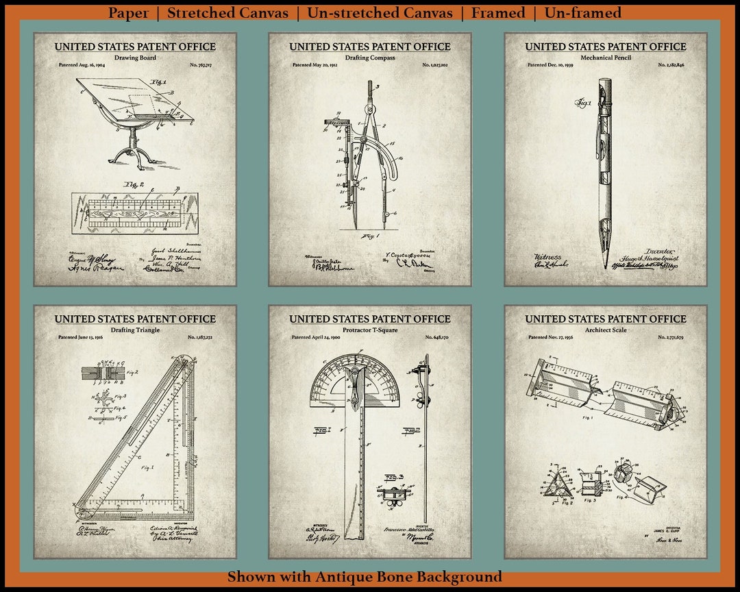Architect Patent Print Set of 6 Drafting Invention Blueprints Civil ...