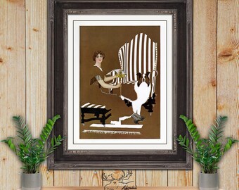 Coles Phillips Fadeaway Girl Art Print - A Striking Match Art Deco Dog Illustration - Vintage Fashion Wall Art - Glamour Girl Poster