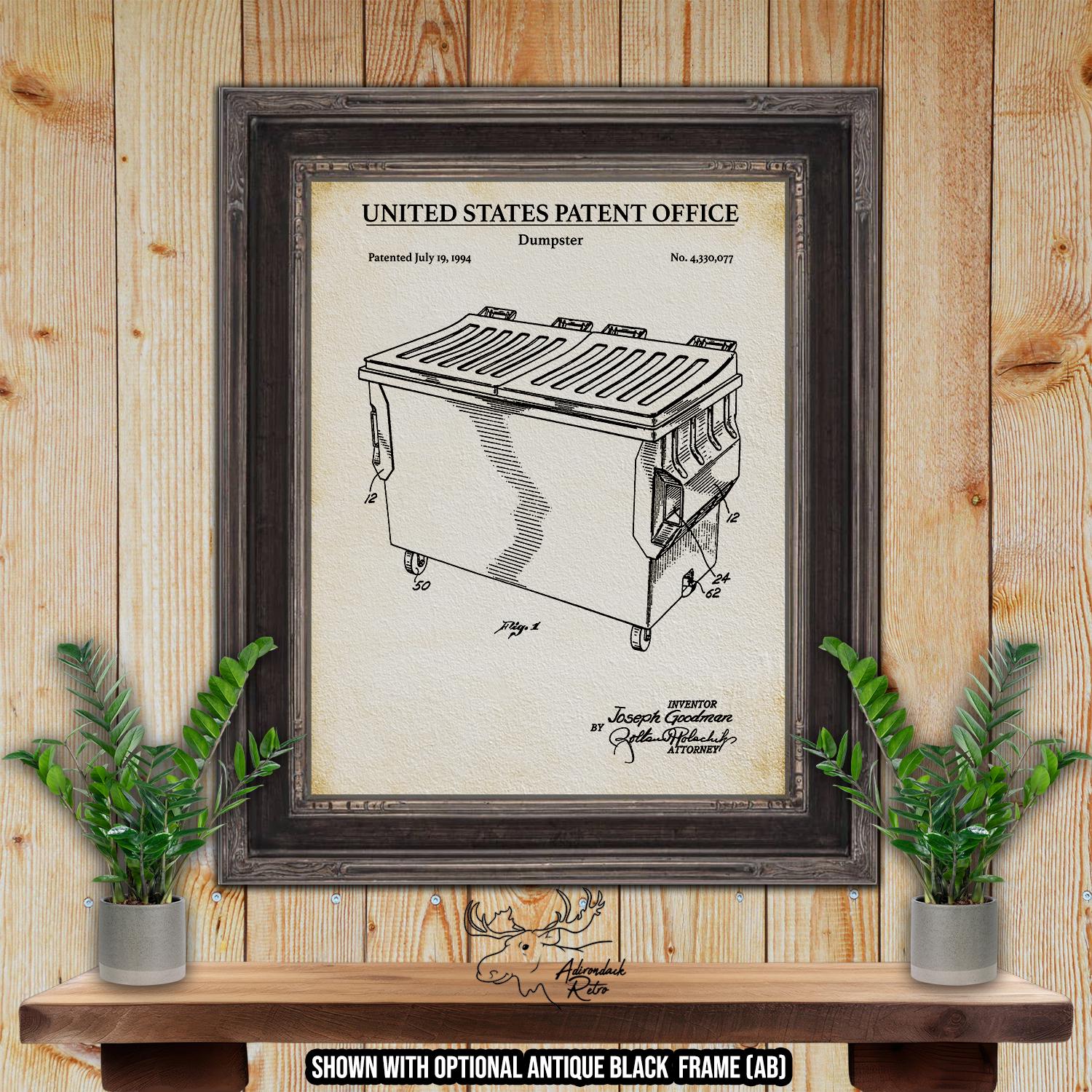 Dumpster Patent Print - Rustic Dumpster Invention - Retro Trash