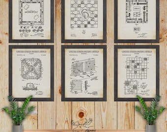 Board Games Patent Print Set of 6 - Board Game Inventions - Retro Board Games Poster Set - Board Gamer Gift - Game Night Wall Art