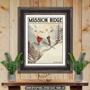 Mission Ridge Washington Retro Schlafzimmer Kunstdruck - Schnee Skifahrer Geschenk - Rustikale Skihütte Wanddekoration - Snowboarder Geschenk - Ski Patroller Geschenk