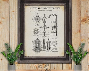 Bathtub and Shower Mixing Valve Patent Print - 1925 Plumbing Invention - Vintage Bathroom Poster - Retro Plumbing Wall Decor - Plumber Gift