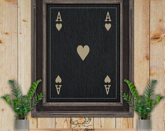 Ace of Hearts Playing Card - Black & Tan Fine Art Print - Man Cave Decor - Poker Player Gift - Game Room Art - Card Player Gift - Black Jack