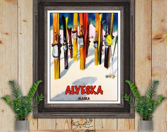 Alyeska Ski Resort Print - Retro Alaska Ski Resort Poster - Snow Skier Gift - Ski Decor - Snowboarder Gift - Ski Patroller Gift