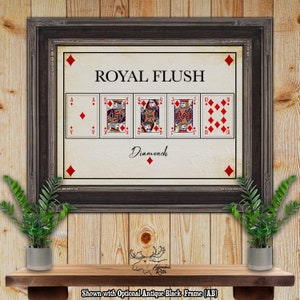 Diamonds Royal Flush pokerhand Art Print - speelkaartposters - pokerspeler cadeau - retro pokerkunst - game room decor - kaartspeler cadeau