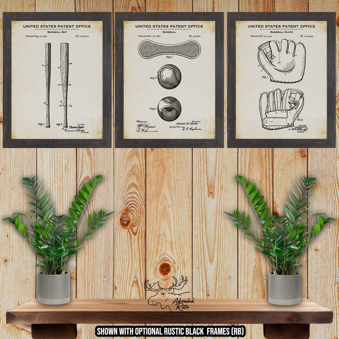Baseball Patent Print Set of 3 - Retro Baseball Poster Set - Vintage ...