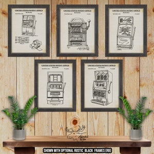 Slot Machine Patent Print Set of 5 - Slot Machine Posters - Casino Lover Gift - Gambler Gift - Casino Wall Art - Man Cave Decor - Gamer Gift
