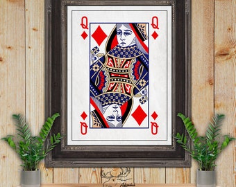 Queen of Diamonds Fine Art Poker Print - Playing Card Poster - Poker Player Gift - Casino Wall Decor - Game Room Decor - Card Player Gift