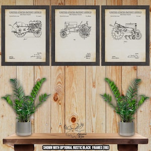 Tractor Patent Print Set of 3 - Rustic Tractor Posters - Vintage Tractor Inventions - Tractor Enthusiast Gift - Farmhouse Wall Decor