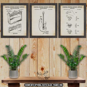 Electric Guitar Patent Print Set of 3 - Retro Guitar Posters - Guitar Inventions - Guitarist Gift - Music Studio Decor - Guitar Teacher Gift
