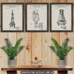 NASA Space Program Patent Print Set of 3 - Retro Space Exploration Posters - Historical NASA Inventions - Astronaut Gift - NASA Blueprints