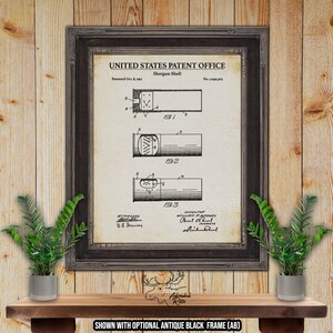 May include: A vintage patent drawing for a shotgun shell. The drawing shows three different views of the shell, with the text "United States Patent Office" and "Shotgun Shell" at the top. The patent number is 1,040,303 and the date is October 8, 1912.