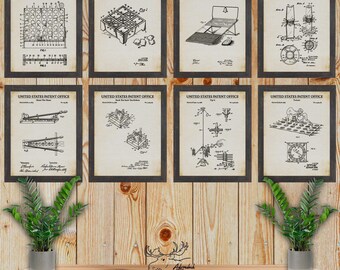 Board Game Patent Print Set of 8 - Retro Board Games Wall Art - Gamer Gift - Game Inventions - Game Room Wall Decor - Game Posters