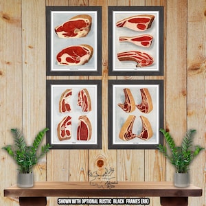 Steak Lover Print Set of 4 - Retro Beef Posters - Kitchen Wall Art - Butcher Shop Decor - Steak Lover Gift - Chef Gift - Restaurant Decor