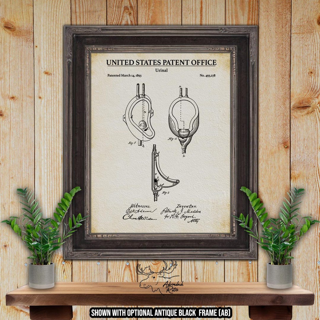 Urinal Patent Print Art - Vintage Toilet Patent Drawing - 1893 Bathroom ...