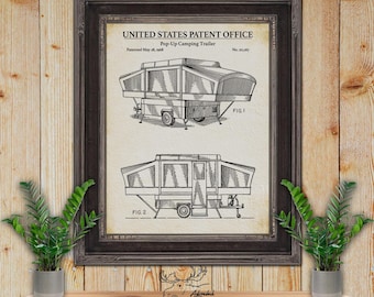 Pop-Up Camping Trailer Patent Print - 1968 Camping Trailer Poster - Camping Trailer Invention - Camper Gift - Camping Wall Decor