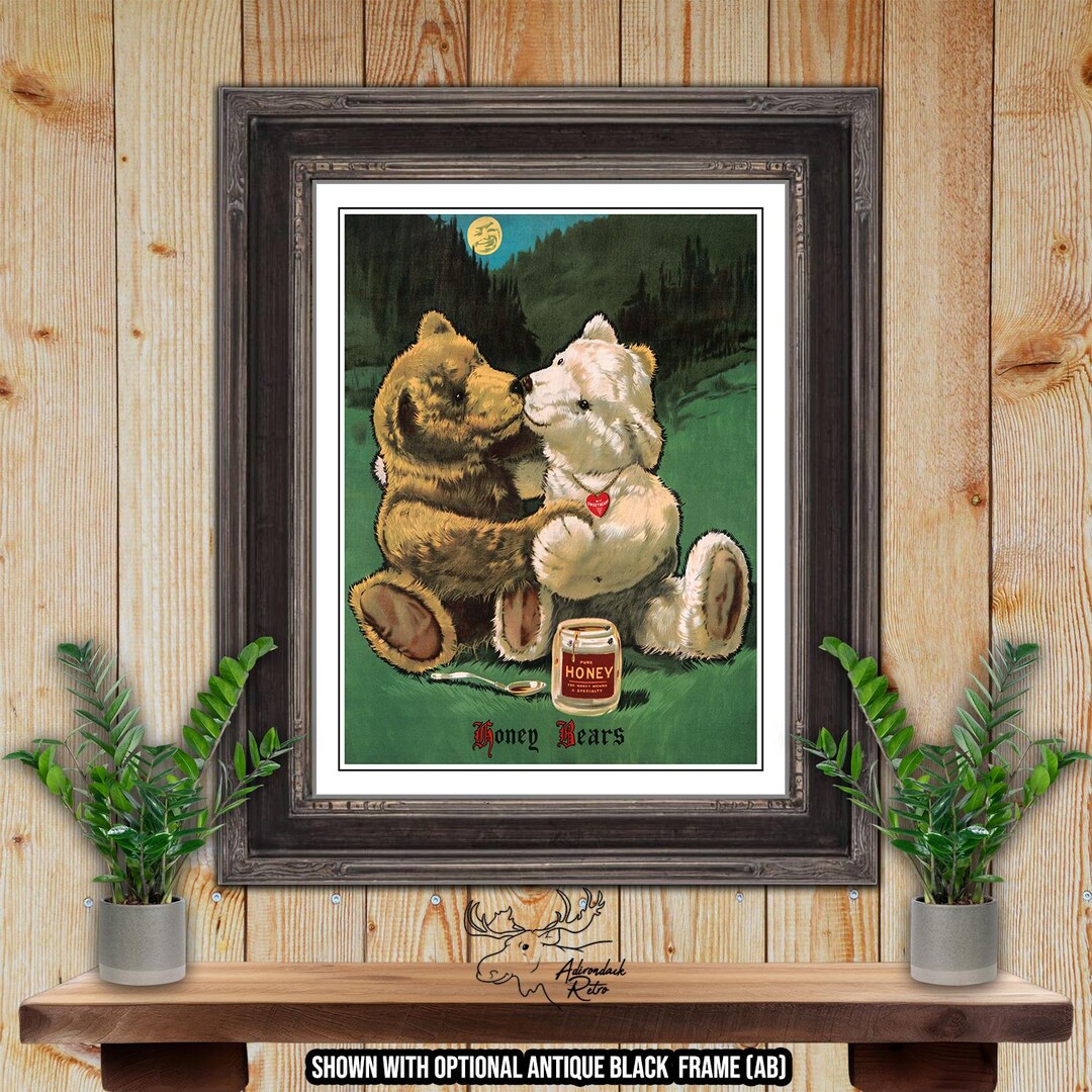 Honey Bear Print - Romantic Honey Bear Illustration - Country Kitchen ...