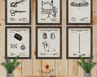 Sewing Patent Print Set of 6 - Sewing Inventions - Sewing Posters - Sewing Room Decor - Seamstress Gift - Dressmaker Gift - Sewing Wall Art